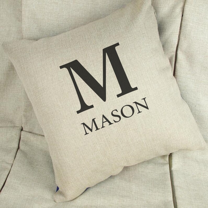 Personalised Letter & Name Linen Cushion Cover / White Etsy