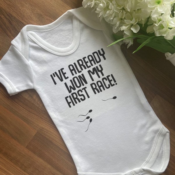 I've Already Won My First Race Funny Baby Grow Vest Bodysuit, Funny Baby Clothes, Boys Bodysuit, Girls Bodysuit, New Baby Gift