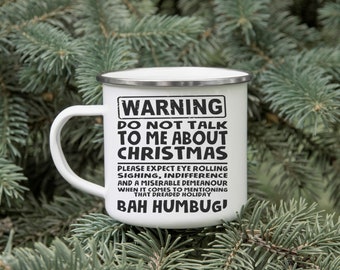 Bah Humbug Christmas-A-Holic Enamel Mug | Christmas Metal Mug | Xmas Gift | Christmas Eve Mug | Christmas Gift | Tin Mug