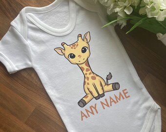 Personalizzato carino giraffa leone panda baby Grow Vest Body, vestiti per bambini, body per ragazzi, body per ragazze, regalo per neonati