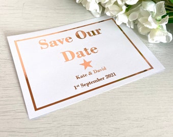 Save The Date Wedding Invite, Foil Save The Dates, Personalised Save The Dates, Various Colours, Square Border, Personalized Invites