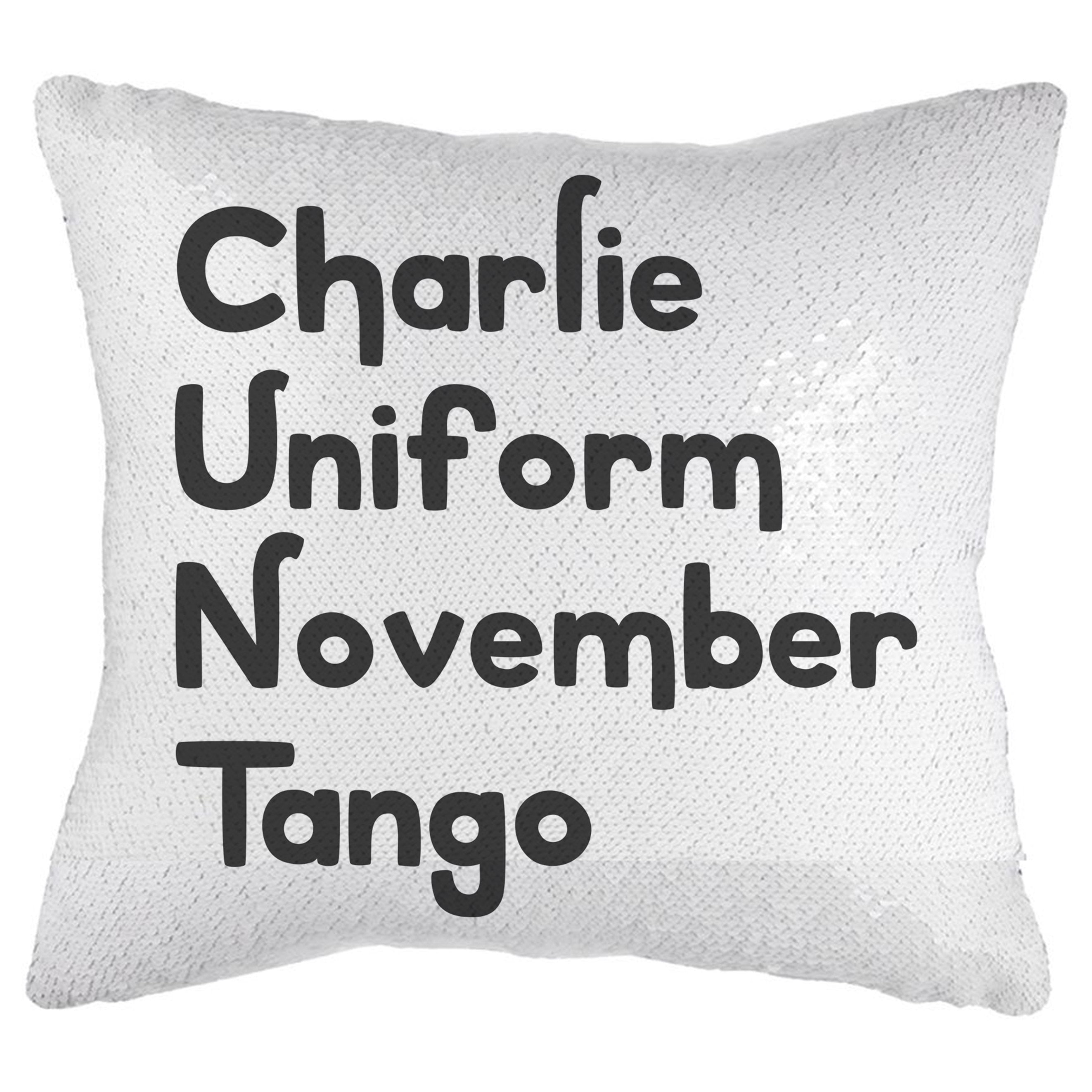 Sequin Magic Reveal Cushion Cover Rude Charlie Uniform November Tango
