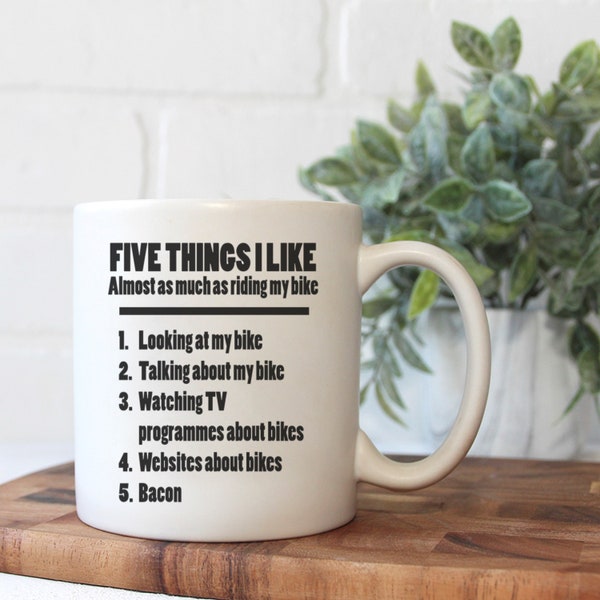 5 Things I Like Bike Mug & Coaster, Motorbike Mug, Motorcycle Gift, Funny Mug