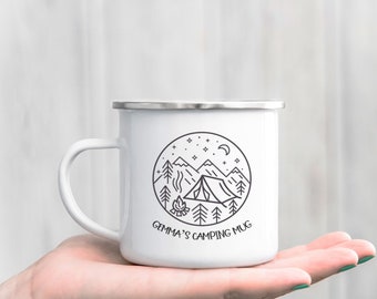 Personalised Camping Mug | Enamel Mug | Enamel Camping Tin Mug | Personalised Camping Scene Mug