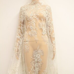 Free Shipping 3D Beaded Lace Fabric for Wedding Dress, Bridal Lace, Tulle Sequin Lace Fabric, Embroidery Lace By The Yard