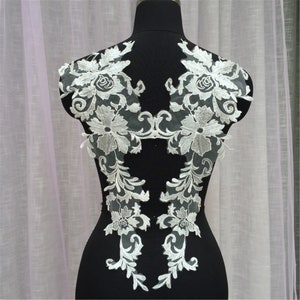 Beautiful Flower Lace Applique Wedding Dress Lace Patch Bridal Bodice Lace Tulle Embroidery Lace Applique By the Pair