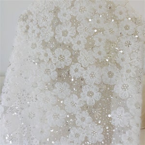 Guipure Floral Lace Fabric, Beaded Lace Wedding Dress Fabric, Bridal Gown Lace, Sequin Lace Beaded Lace Fabric By The Yard