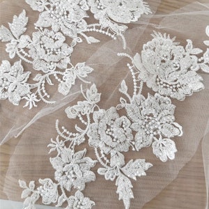 Mooie bloemenkant stoffen, bruidssluier kant stoffen, trouwjurk patch stoffen kant, borduurwerk kant pailletten kant patch per paar