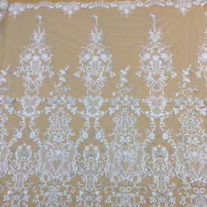 3D Beaded Lace Fabric, Tulle Embroidery Lace Fabric for Wedding Dress, Mesh Sequin Lace Fabric By The Yard