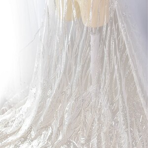 High Quality Sequin Lace Fabric, Wedding Dress Fabric, Bridal Veil Lace, Tulle Sequin Lace Fabric By The Yard