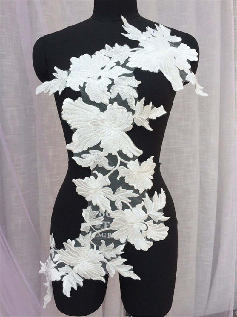 Tulle Bridal Bodice Lace Applique By The Piece Heavy Lace Applique for Wedding Dress Elegant Embroidery Lace Applique