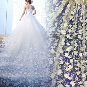 Luxury 3D Floral Lace Fabric Tulle Embroidery Lace Fabric Wedding Dress Fabric 3D Heavy Beaded Dress Lace Fabric By The Yard