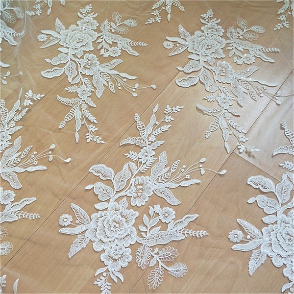 High Quality Sequin Lace Fabric, Mesh Floral Lace Fabric for Wedding Dress, Tulle Embroidery Lace Fabric By The Yard