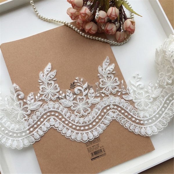 Unique Embroidery Lace Trim Bridal Veil Lace Trim Wedding Dress Lace Trim Floral Lace Trim Corded Lace Trim By The Yard