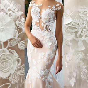 High Quality Flower Lace Applique, Tulle Embroidery Lace Applique for Wedding Dress, Guipure 3D Floral Lace Applique By The Piece
