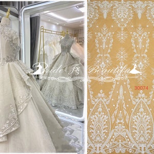 High Quality 3D Beaded Lace Fabric for Wedding Dress, Embroidery Lace Tulle Lace Fabric, Bridal Veil, Sequin Lace Fabric By The Yard