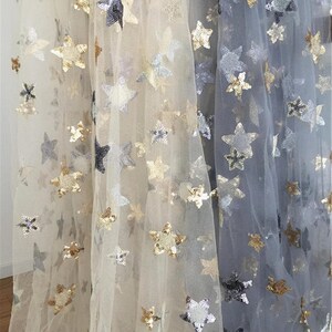 Hoge kwaliteit glanzende pailletten kant stof, ster kant stof, diy avond jurk stof, prom jurk kant, tule borduurwerk kant stof op maat gesneden