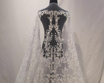 3D Beaded Lace Fabric Transparent Sequin Lace Wedding Dress Fabric Floral Lace Fabric Bridal Lace Embroidery Lace Fabric By The Yard