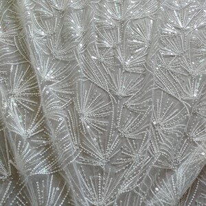 Unique Geometric Lace Fabric, Tulle Embroidery Lace Fabric for Wedding Dress, Mesh Sequin Lace Fabric By The Yard