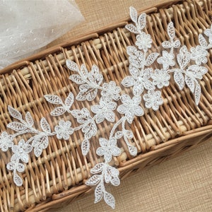 Prachtige corded kant applique trouwjurk kant applique bruids lijfje kant tule borduurwerk kant bloemen kant applique door het paar