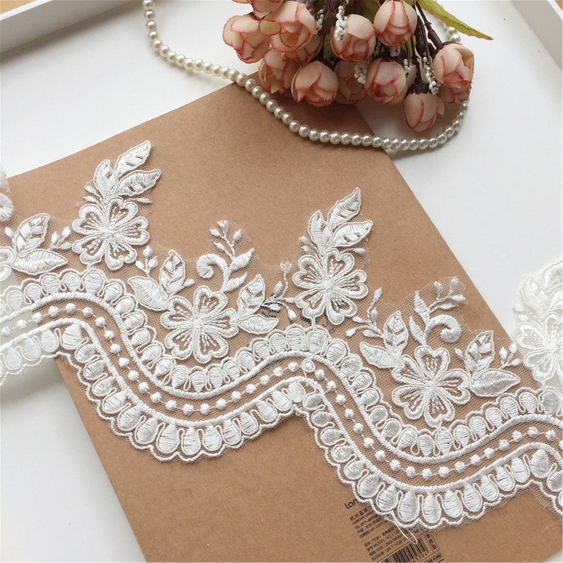 Unique Embroidery Lace Trim Bridal Veil Lace Trim Wedding Dress Lace Trim Floral Lace Trim Corded Lace Trim By The Yard image 4