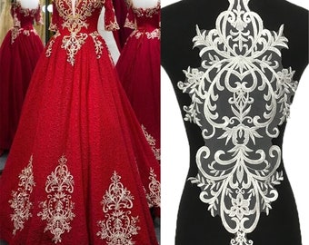 High Quality Embroidery Lace Applique Patch, Wedding Dress Lace Applique, Tulle Floral Guipure Lace Applique By The Piece