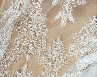 Gorgeous 3D Beaded Lace Fabric, Tulle Embroidery Lace Fabric for Wedding Dress, Bridal Gown Lace, Sequin Lace Fabric By The Yard