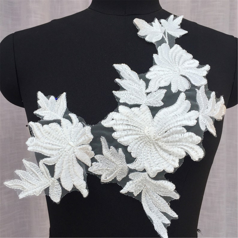 Tulle Bridal Bodice Lace Applique By The Piece Heavy Lace Applique for Wedding Dress Elegant Embroidery Lace Applique