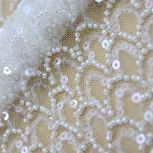 3D Beaded Lace Fabric, Tulle Embroidery Lace Fabric for Wedding Dress, Mesh Sequin Lace Fabric By The Yard