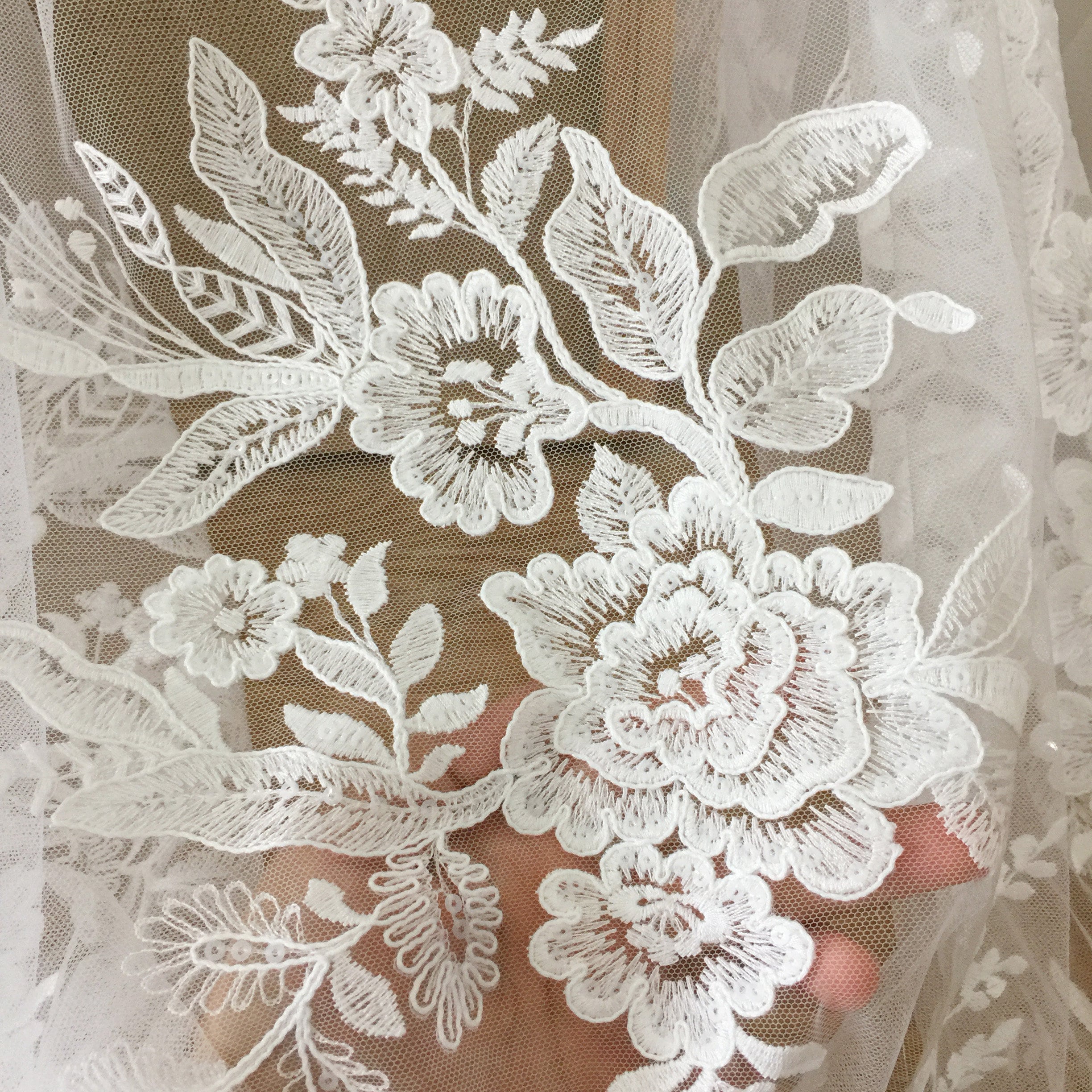 Beautiful Vintage Flower Lace Fabric, Sequin Lace Fabric