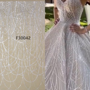Luxury Embroidery Lace Fabric, Transparent Sequin Lace Fabric for Wedding Dress, Bridal Veil Lace, Tulle Lace Fabric By The Yard
