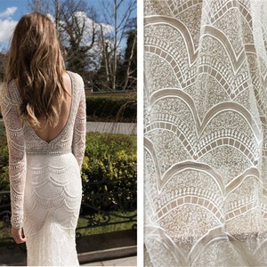 High Quality 3D Beaded Lace Fabric, Tulle Embroidery Lace Fabric for Wedding Dress, Mesh Sequin Lace Fabric By The Yard