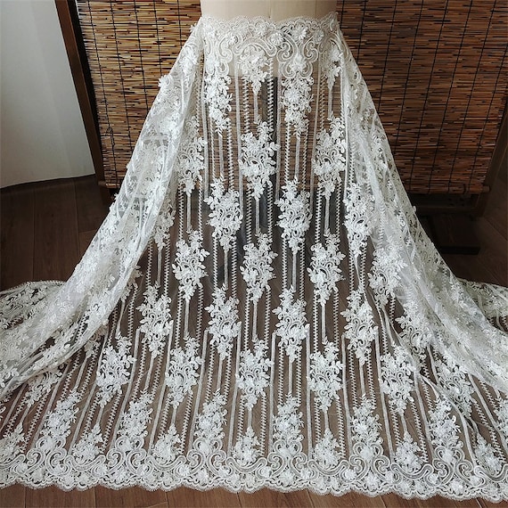 Hot Sale Beautiful 3D Beaded Lace Fabric DIY Wedding Dress Fabric Bridal  Lace Tulle Embroidery Lace Floral Lace Fabric By The Yard