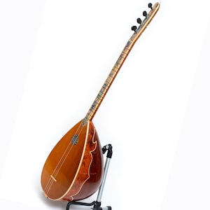 Concert Traditional Short neck Baglama Saz, Flame pamela body & Mother of Pearl Professional saz With padded case, strings and picks