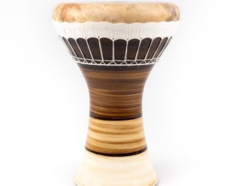 Hand made Clay Medium Bass 10" Darbuka Doumbek, Goat Skin, Gigbag Included