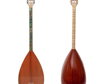 Long Saz Mother of Pearl, Mechanical Pegs, Mahogany Ribs, Cedar Top, Warm Tone Pearl inlay saz Cedar top saz with mechanical tuners