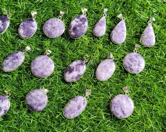 Purple Lepidolite Pendants Lot Cabochon / German Silver Pendants / Jewelry / All Mix Shapes / 137 gram x 17 Ps / Loose Gemstone Jewelry