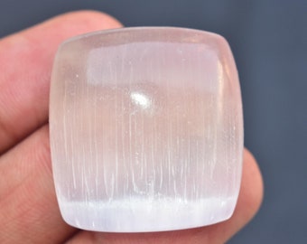 Selenite Cabochon / AAA+++ Selenite Gemstone / Healing Stone / Cushion Shape / 58.05 Ct / 30x28x9 mm. / Loose Gemstone / E-194