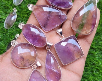 Star Amethyst Pendants Lot Cabochon / German Silver Pendants / Jewelry / All Mix Shapes / 199 gram x 17 Ps / Loose Gemstone Jewelry