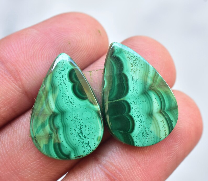 Loose Gemstone B-892 23x15x4 mm Malachite Pair Cabochon High Quality Malachite Pair Gemstone For Earrings Pear Shape 31.10 Ct