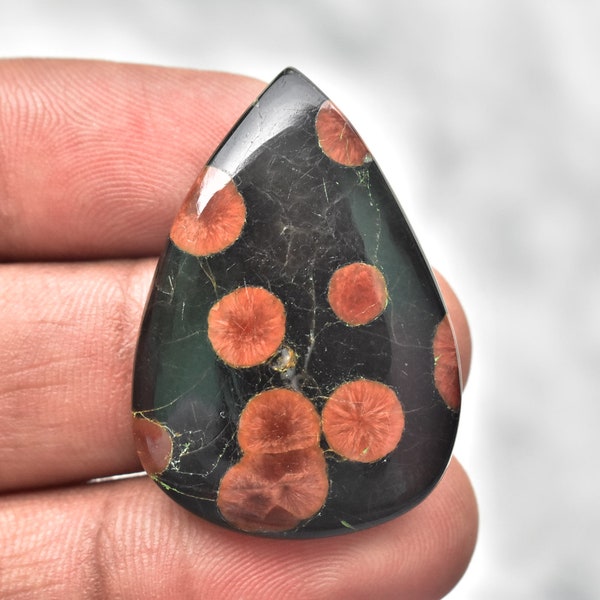 Cabochon d'arachide et d'obsidienne naturelle / Pierre précieuse d'arachide et d'obsidienne / Pour bijoux / Forme de poire / 38,50 ct. / 37x26x6 / Pierre précieuse en vrac J-529