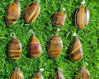 Tiger Eye Pendants Lot Cabochon / German Silver Pendants / Jewelry / All Mix Shapes / 168 gram x 16 Ps / Loose Gemstone Jewelry