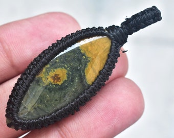 Ocean Jasper Pendant / Ocean Jasper Macrame Pendant / Gemstone Macrame Pendant / Marquise Shape 28.35 Ct. / 37X18X6 mm. Loose Gemstone B-143