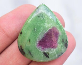 Ruby Zoisite Cabochon / High quality Ruby Ziosite Gemstone / Pear Shape / 54.15 Ct. / 33x28x7 mm. Loose Gemstone F-622