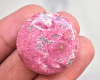 Thulite Cabochon / Top Grade Pink Thulite Cabochon / Round Shape / 46.40 Ct. / 27x6 mm. / Loose Gemstone / E-6