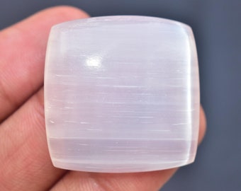 Selenite Cabochon / AAA+++ Selenite Gemstone / Healing Stone / Cushion Shape / 61.15 Ct / 30X29X8 mm. / Loose Gemstone / E-193