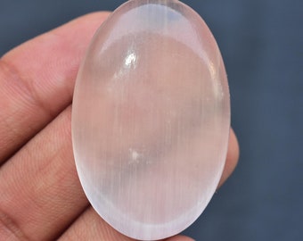 Selenite Cabochon / AAA+++ Selenite Gemstone / Healing Stone / Oval Shape / 58.75 Ct / 43X28X6 mm. / Loose Gemstone / E-182