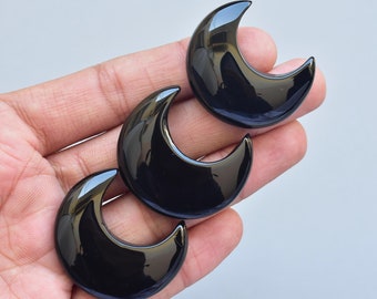 Black Onyx Moon Cabochon Lot / Black Onyx Moon Gemstone Lot / Onyx Crescent Moon / Moon Shape Cabochons Lot / 3 Pieces / 153.05 ct. / H-807