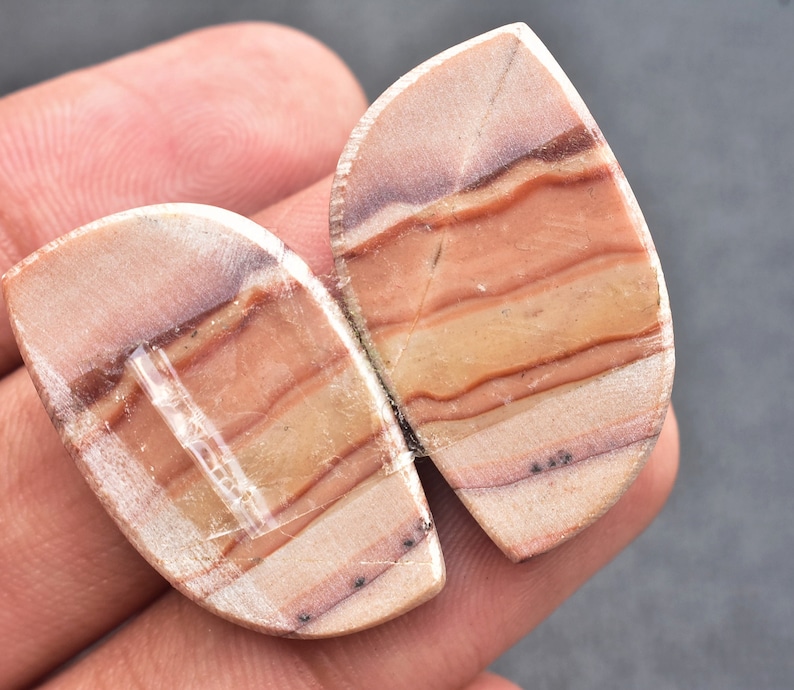 Loose Gemstone C-250 Wave Dolomite Pair Cabochon Unique Desert Pattern Wave Dolomite Pair Gemstone Fancy Shape 40.75 ct 28x17x4 mm