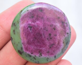 Ruby Zoisite Cabochon / High quality Ruby Ziosite Gemstone / Round Shape / 65.00 Ct. / 34x5 mm. Loose Gemstone F-637